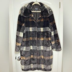 Dennis Basso Madison Avenue Check Printed Faux Fur Jacket Espresso 3X
